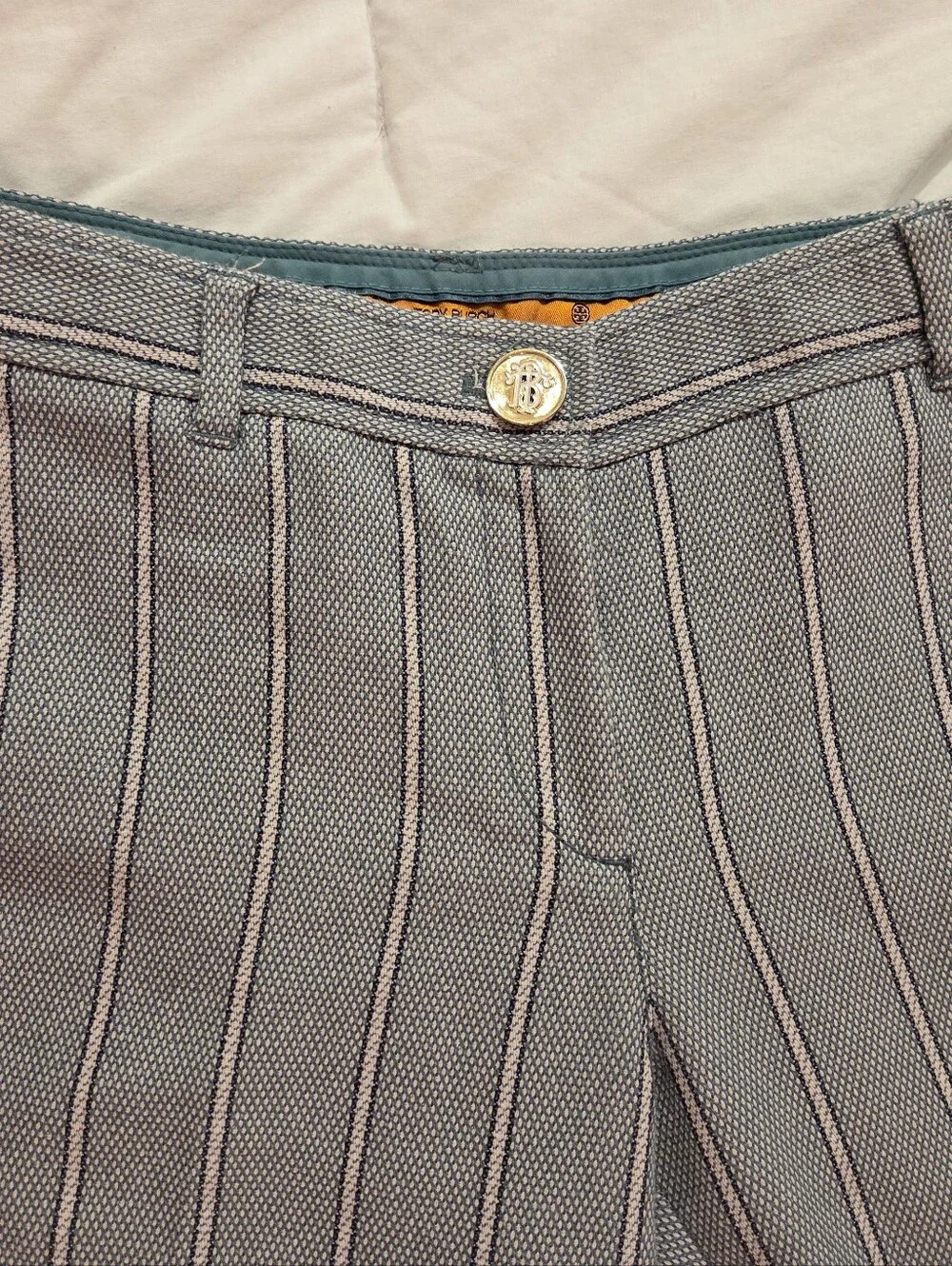 Tory Burch Green And Cream Cropped Ankle Trouser Sz 8 Woven Luxury Designer